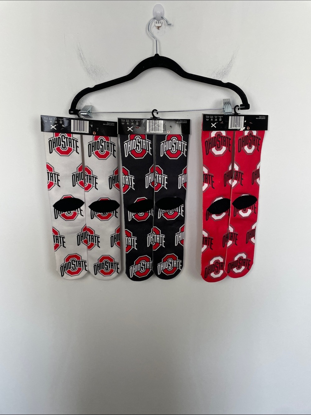 URBN Sox Ohio State Men 3 Pair Socks - Red, Black, White - Licensed Team Design